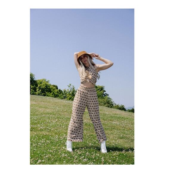 NWOT Jackson Rowe Set Jasmine Wide Leg Pant and Top Evil Eye Tan Resort Festival - Picture 2 of 16